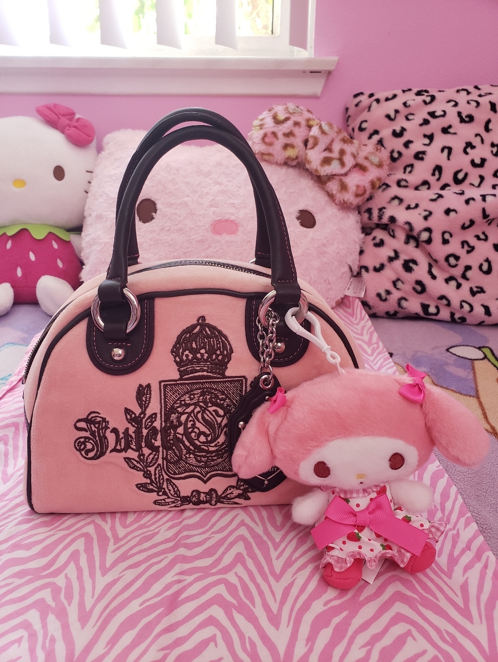 Vintage 2007 Juicy Couture Pink Bowler Bag w/ Charms